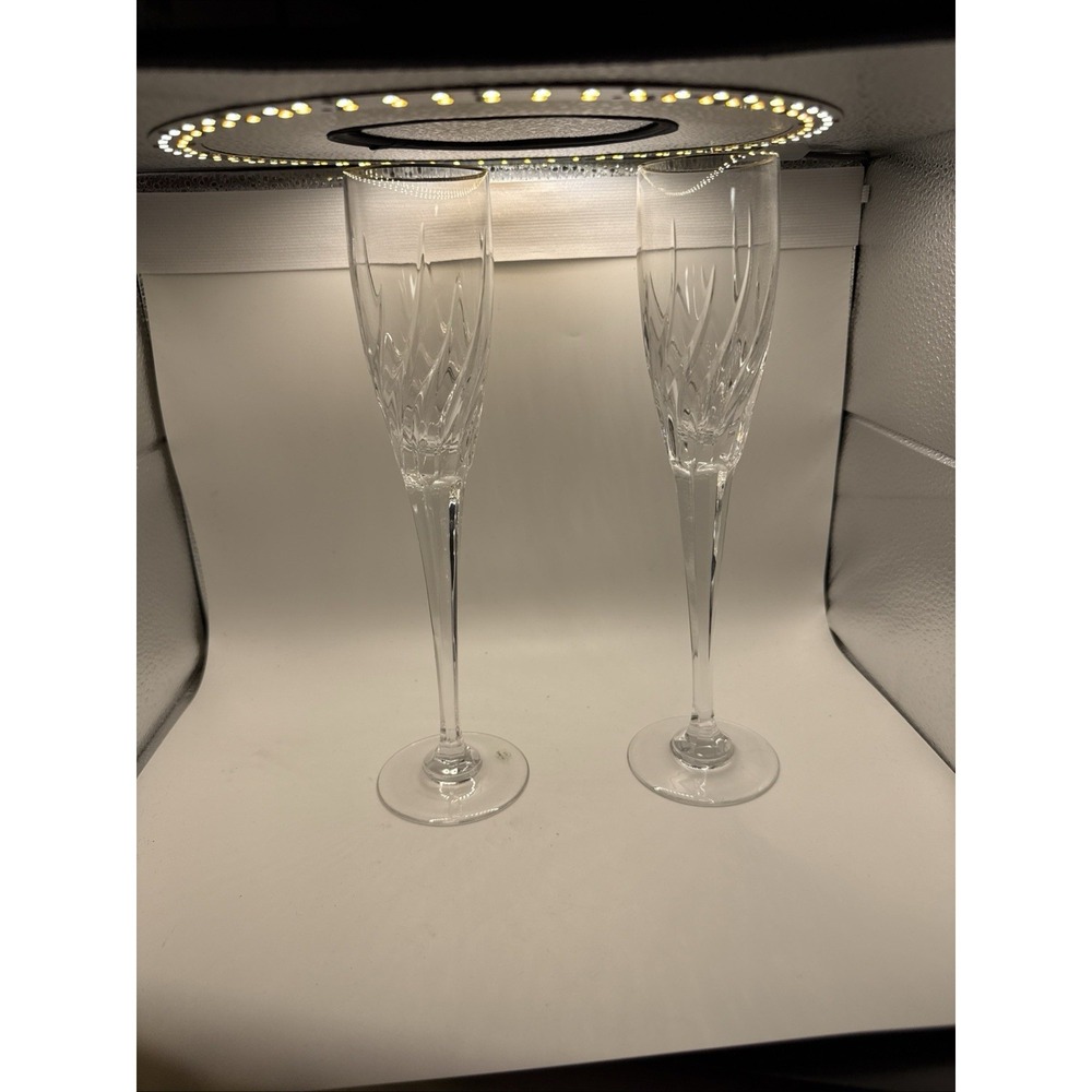 Mikasa Crystal Marquis Summer Breeze Champagne Flutes Set of 2 10.5" Gold Rim